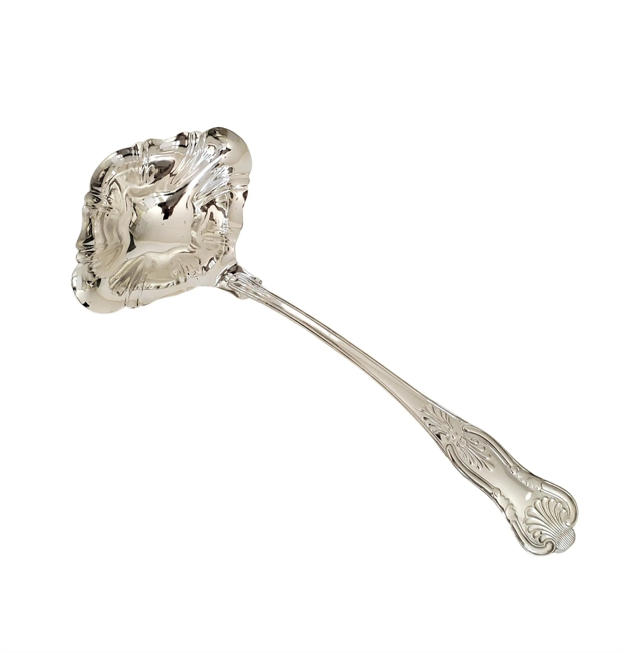 Corbell Antique English Silver Plate Punch Ladle – Kings Pattern, c.1920 on a white background