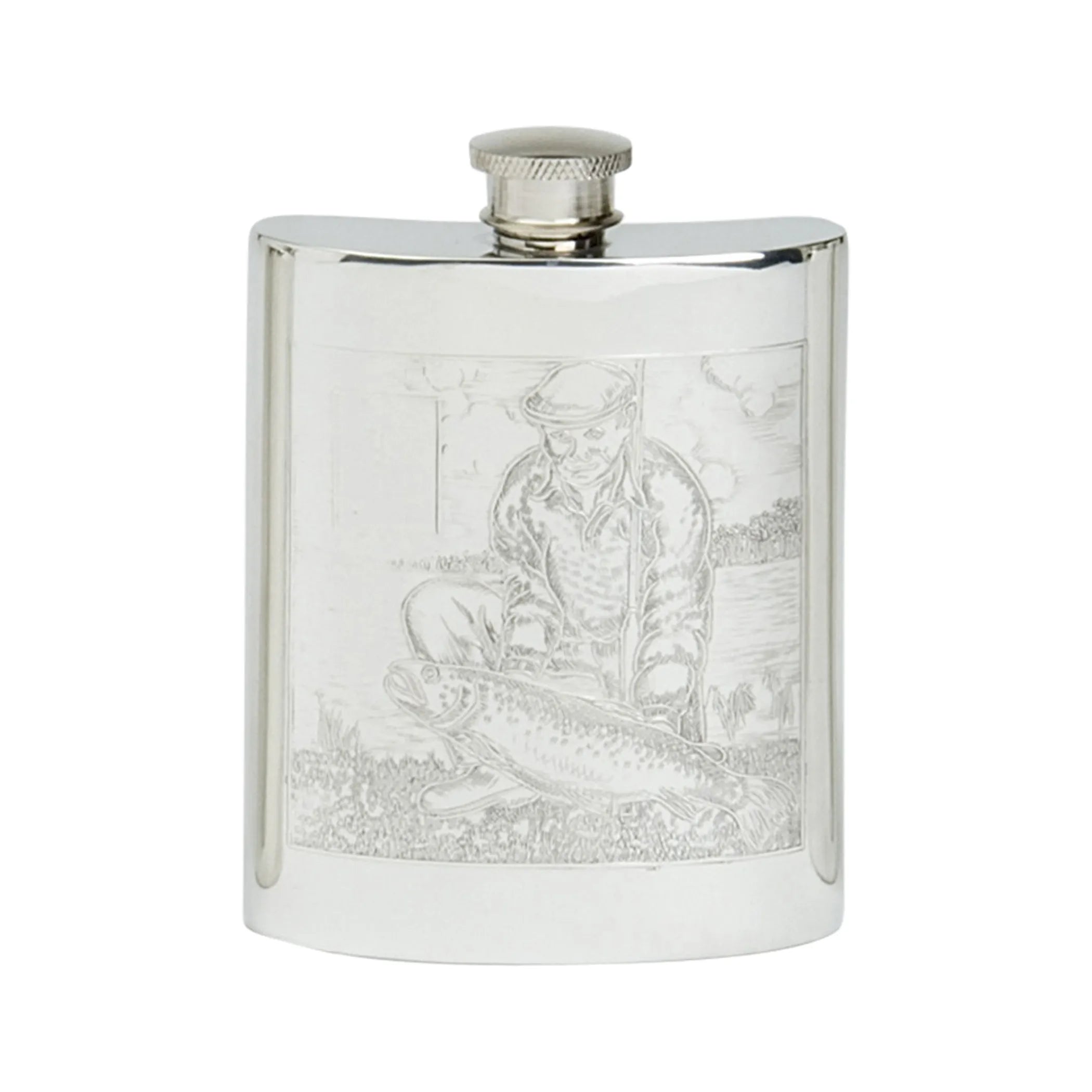 Fishing Scene Pewter Flask 6oz