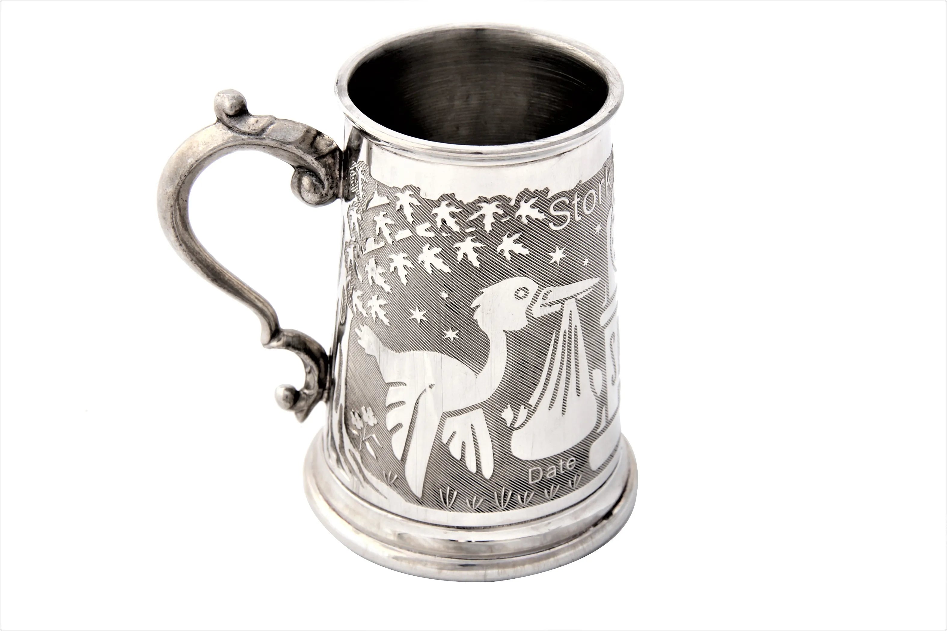 Stork & Clock Baby Cup Pewter