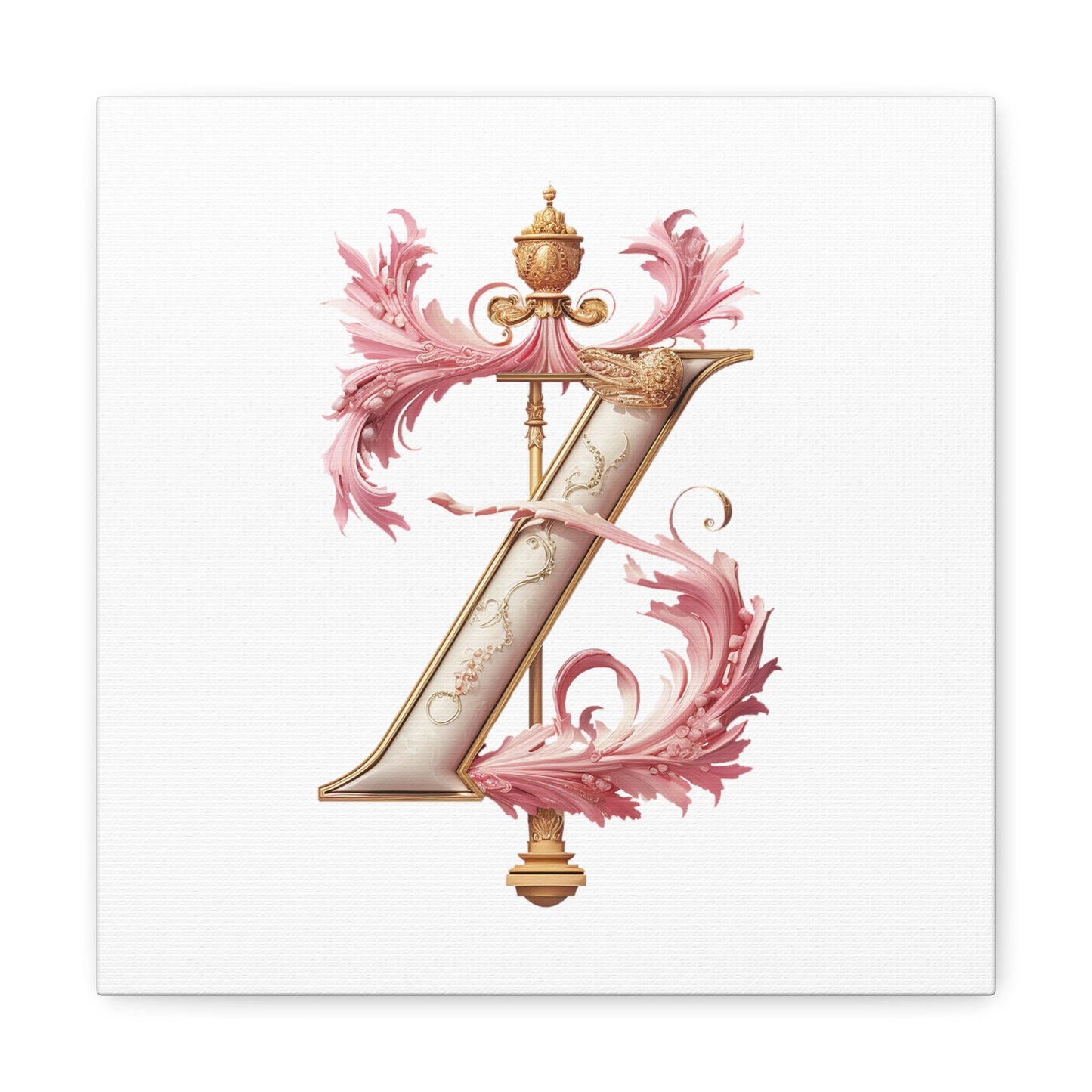 Monogram Z Wall Art - Canvas Print Gallery Wrap - Single Initial Letter with Crown - Pink and Gold