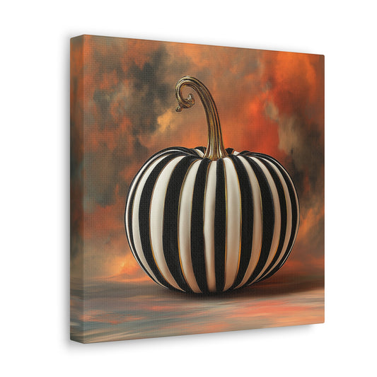 Pumpkin Wall Art - Canvas Print Gallery Wrap - Black and White Striped