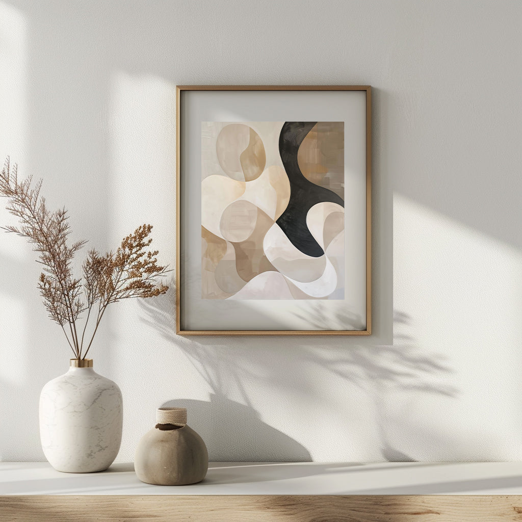 Abstract Curves Wall Art Print - Neutral and Black