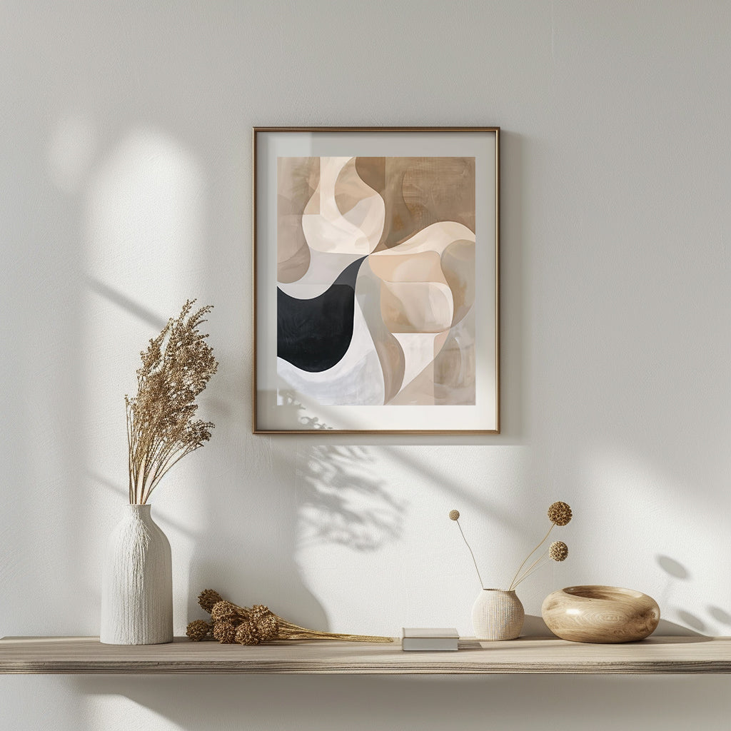 Abstract Curves Wall Art Print - Neutral and Black