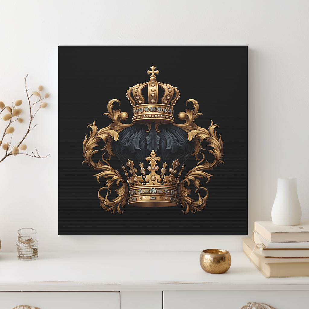 Renaissance Emblem Wall Art - Canvas Print Gallery Wrap - Gold Crown and Cross