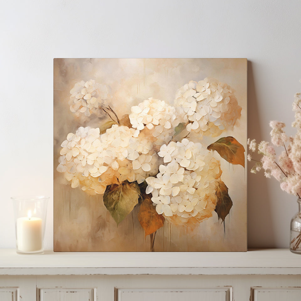 White Hydrangeas Wall Art - Canvas Print Gallery Wrap - Still Life