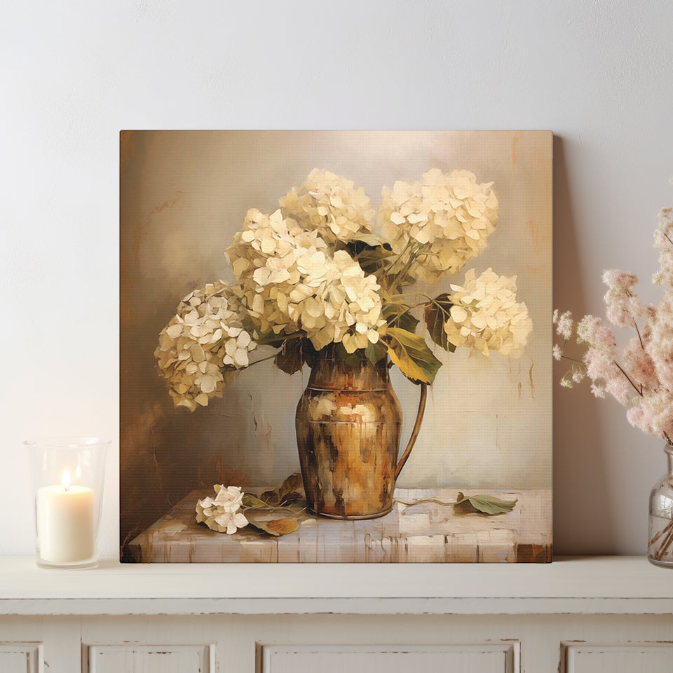 White Hydrangeas Wall Art - Canvas Print Gallery Wrap - Still Life