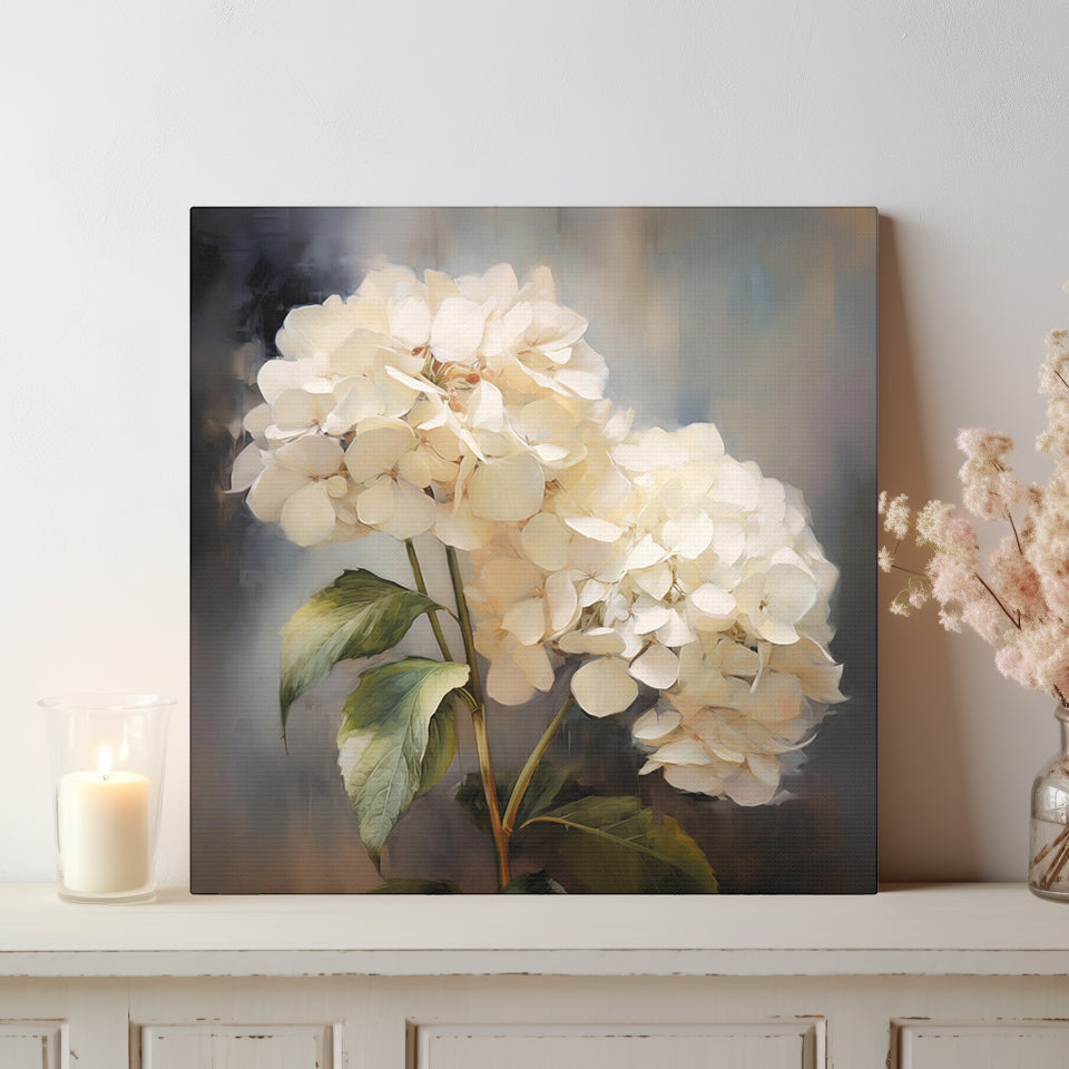 White Hydrangeas Wall Art - Canvas Print Gallery Wrap - Still Life