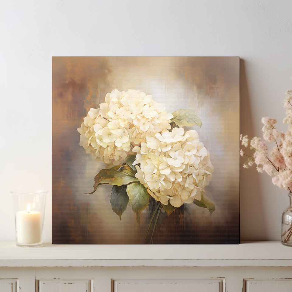 White Hydrangeas Wall Art - Canvas Print Gallery Wrap - Still Life