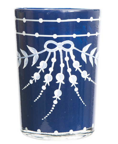 Navy WITH White LILY OF THE VALLEY BUD VASE