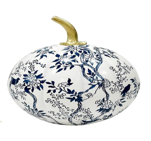 White Pumpkin with Blue Bird & Floral