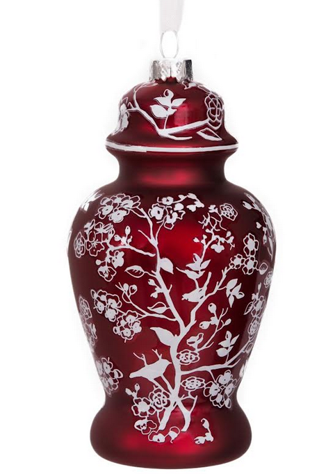 Pearlized Red Floral & Vine Jar Ornament