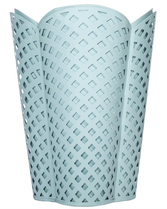 Light blue perforated waste bin on a white background