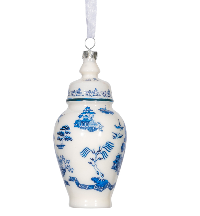 Navy & White Pagoda Scene Jar Ornament