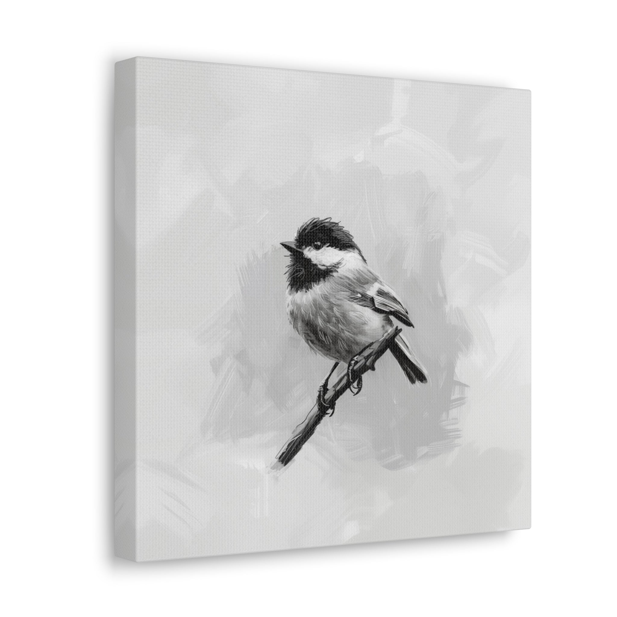 Carolina Chickadee Wall Art - Canvas Print Gallery Wrap - Poecile Carolinensis - Grayscale