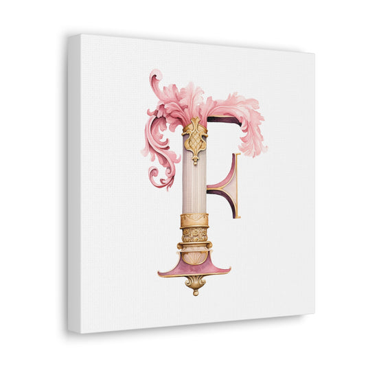 Monogram F Wall Art - Canvas Print Gallery Wrap - Single Initial Letter with Crown - Pink and Gold