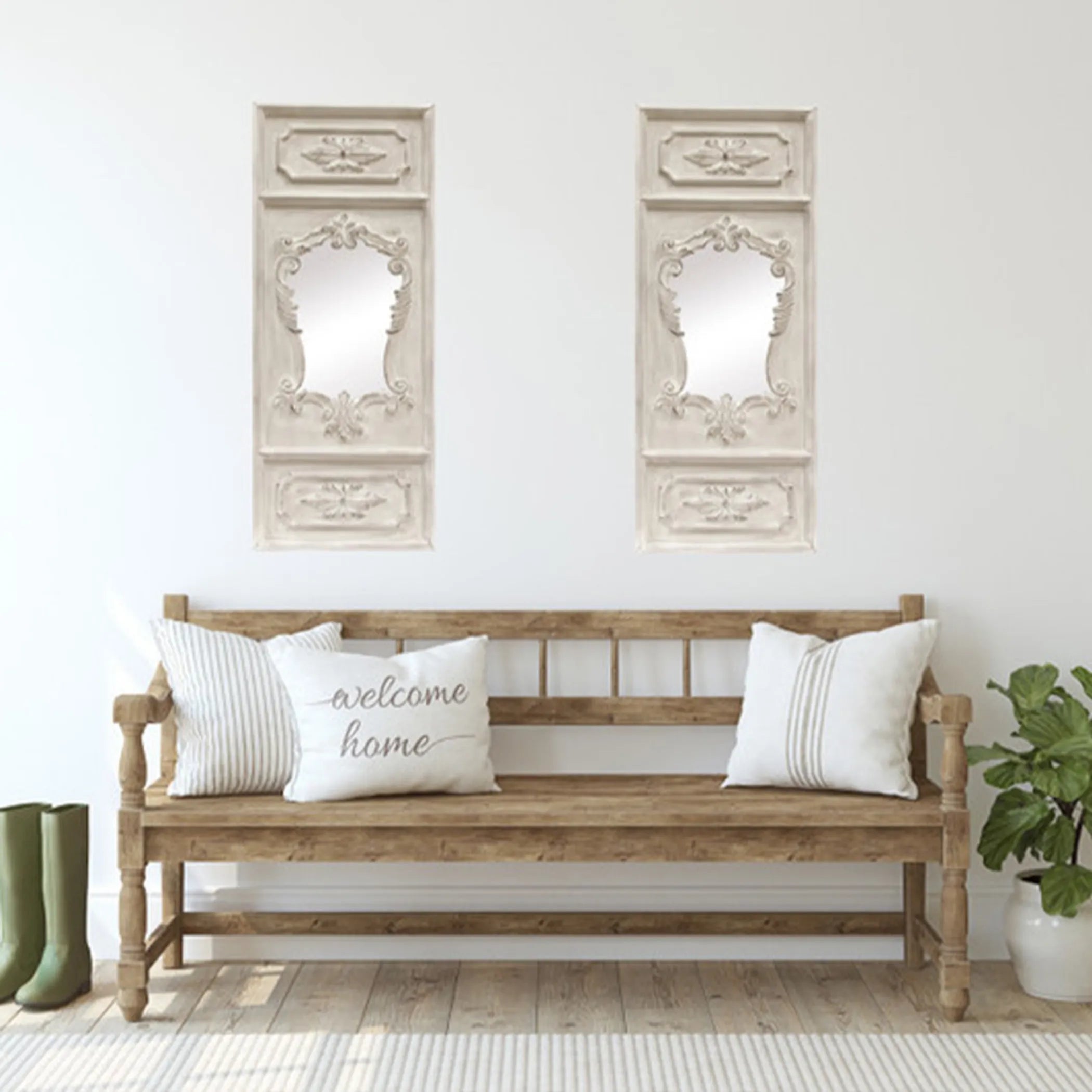 Angelique French Trumeau Stone White Wall Mirror