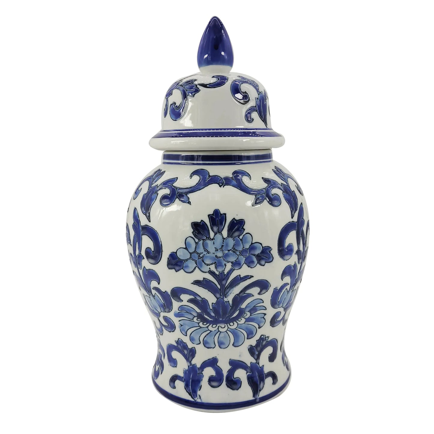 Chinoiserie Ceramic Temple Jar Blue and White