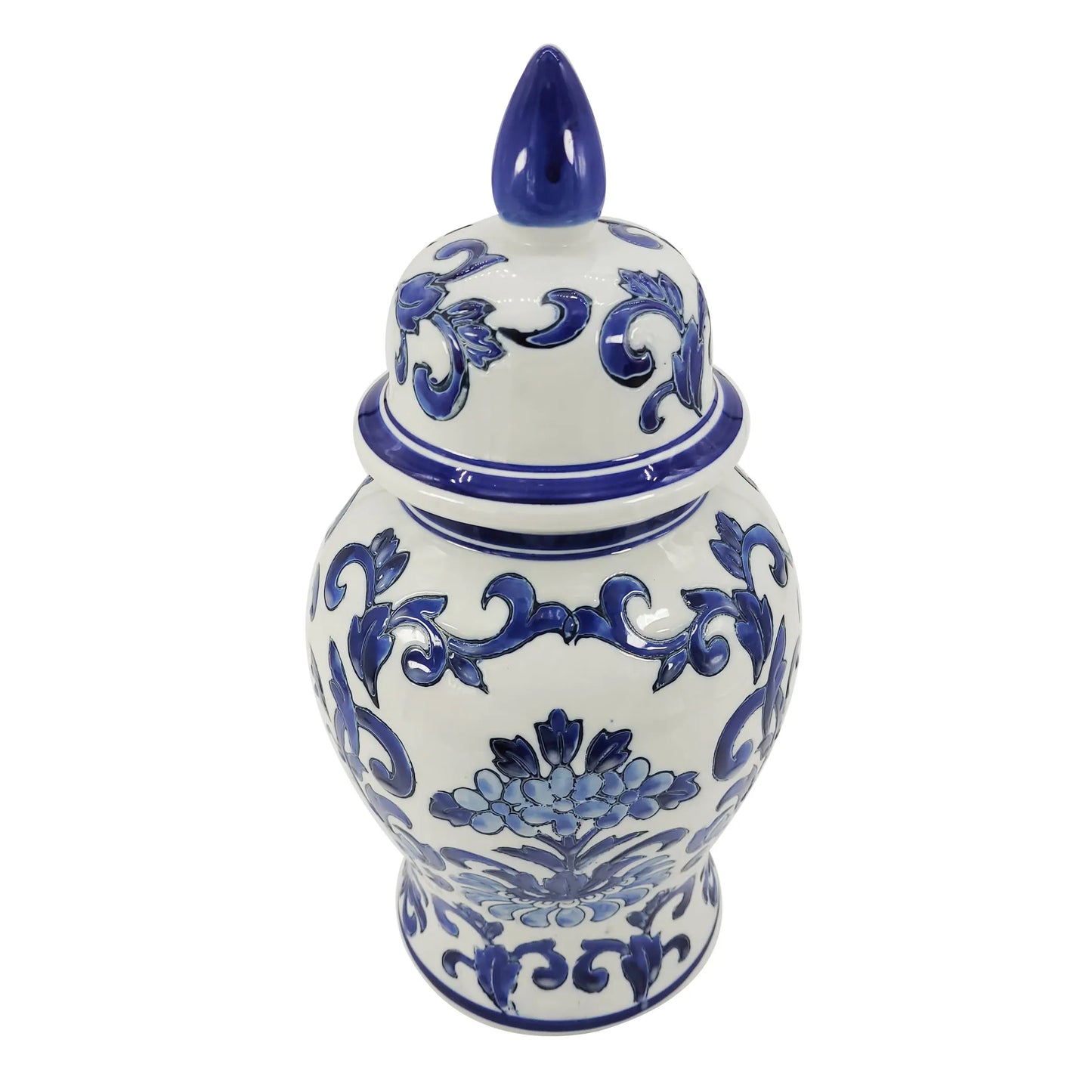 Chinoiserie Ceramic Temple Jar Blue and White