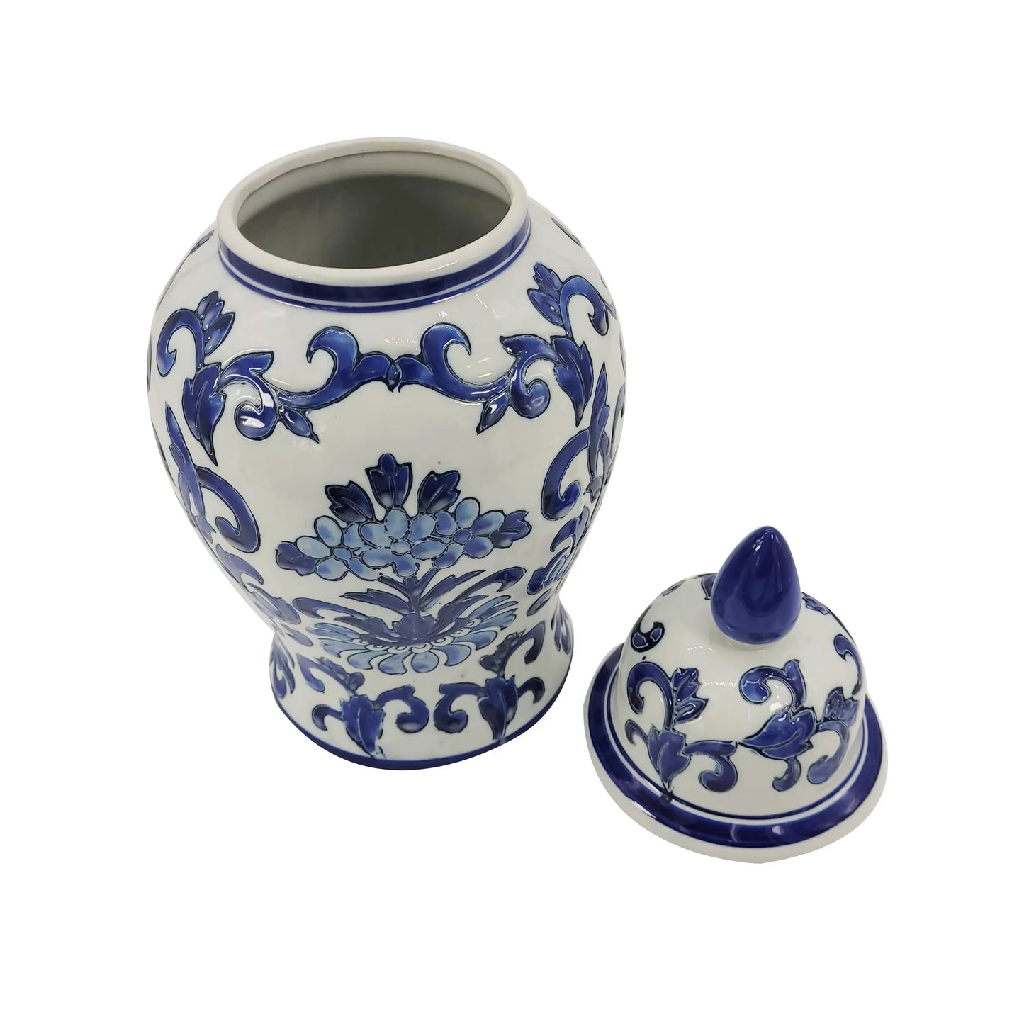 Chinoiserie Ceramic Temple Jar Blue and White