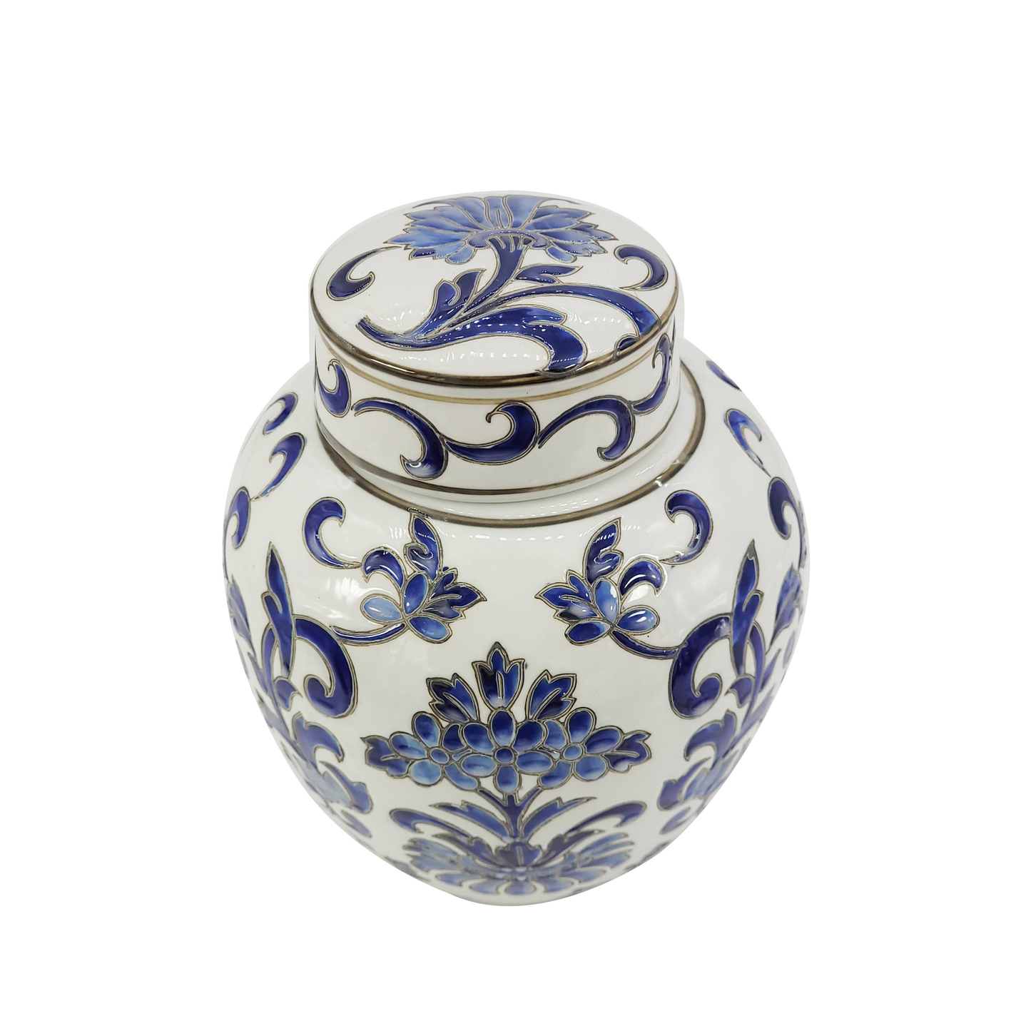 Chinoiserie Ceramic Jar Blue and White