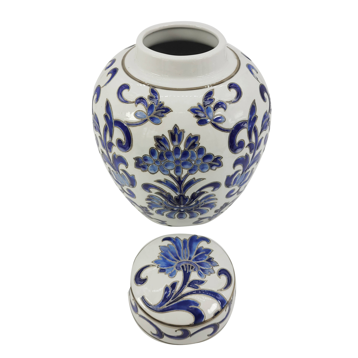 Chinoiserie Ceramic Jar Blue and White