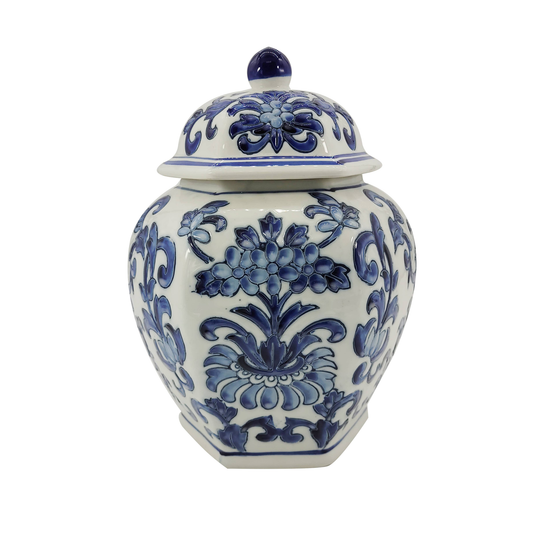 Chinoiserie Ceramic Jar Blue and White