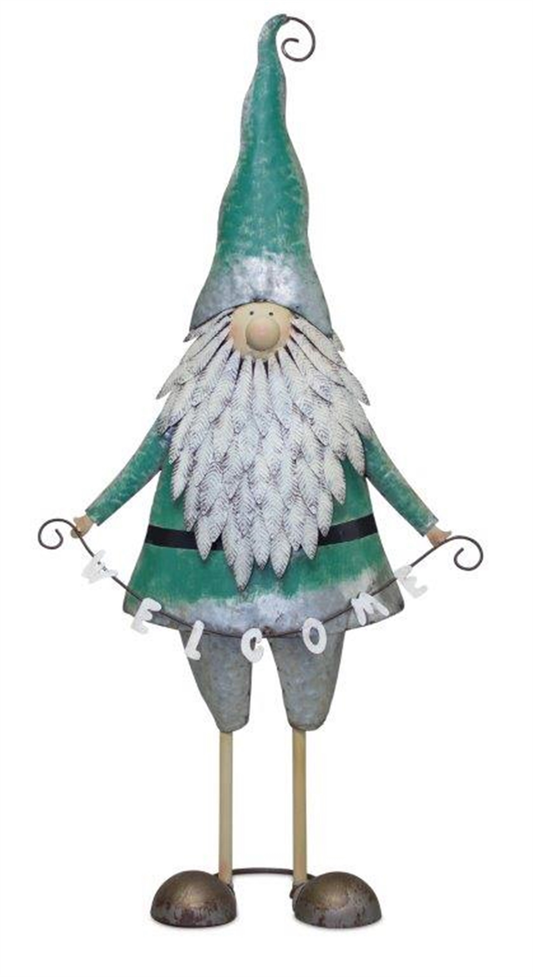 Gnome Welcome Sign Teal Green 22"L x 42.5"H Iron