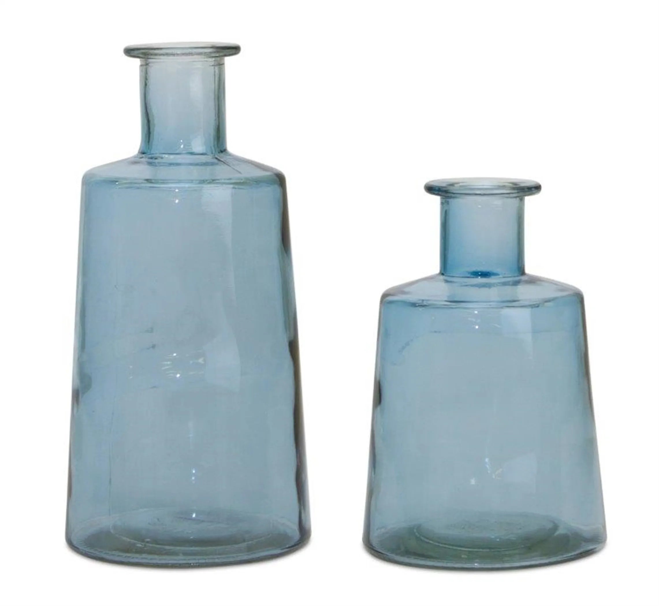 Bottle (Set of 2) 7"H, 9.5"H Cool Blue-Toned Glass