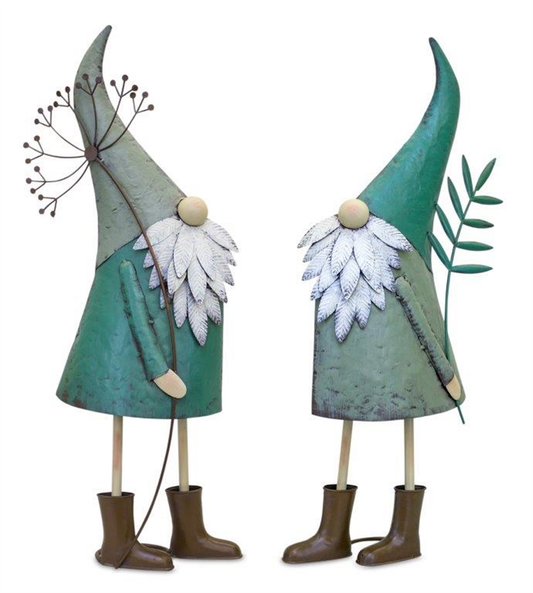 Gnome Yard Figurines in Teal Green (Set of 2) 27.25"H, 27.5"H Iron