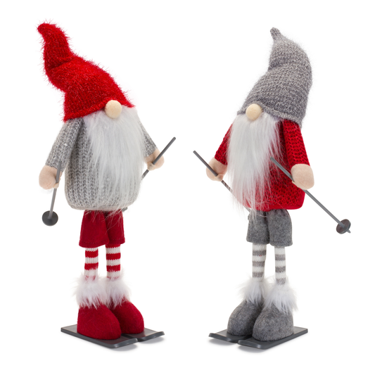 Gnome Skier (Set of 6) 14.25"H Polyester Red and Grey