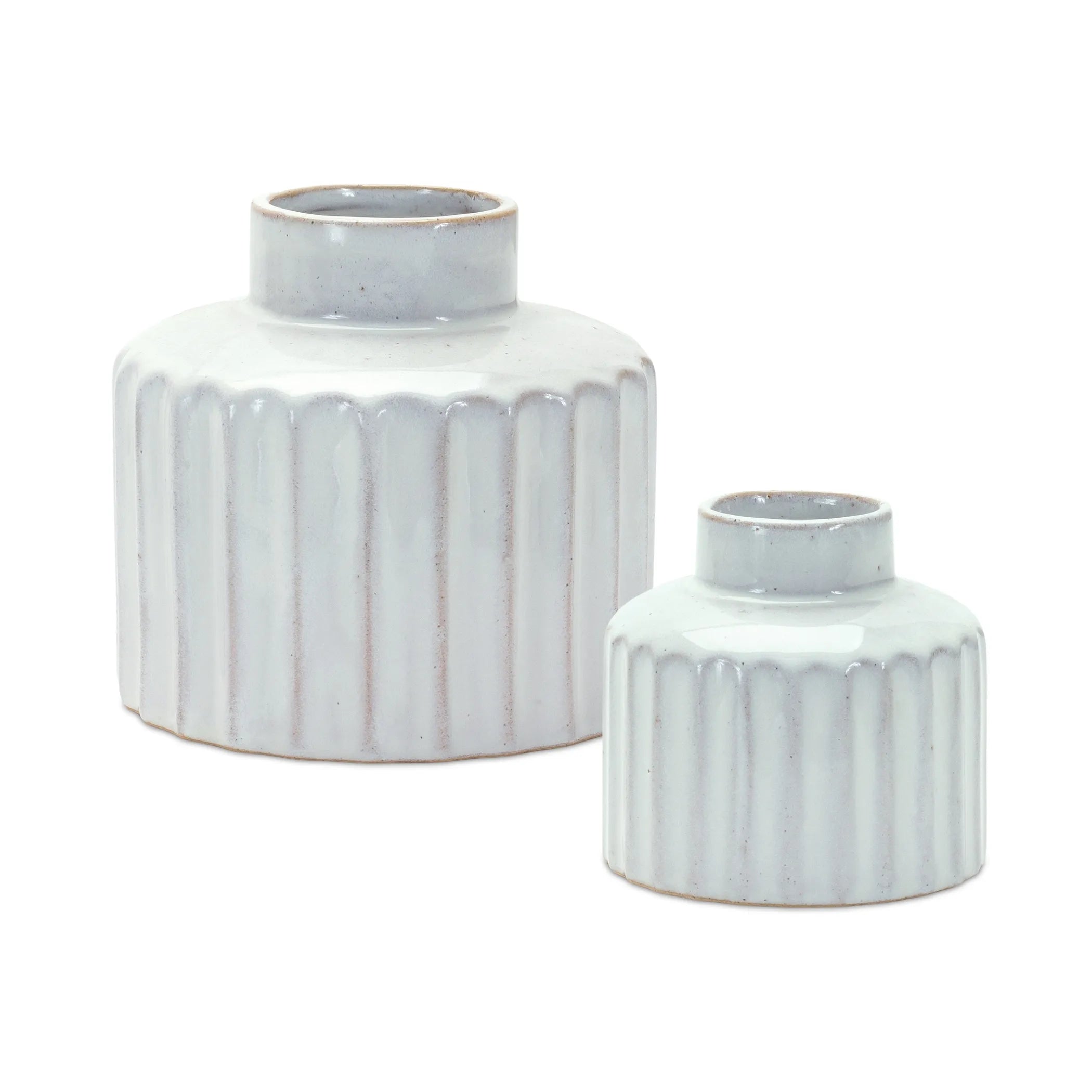 Vase (Set of 2) 4"D x 3.25"H, 5.5"D x 5.25"H Neutral White Porcelain