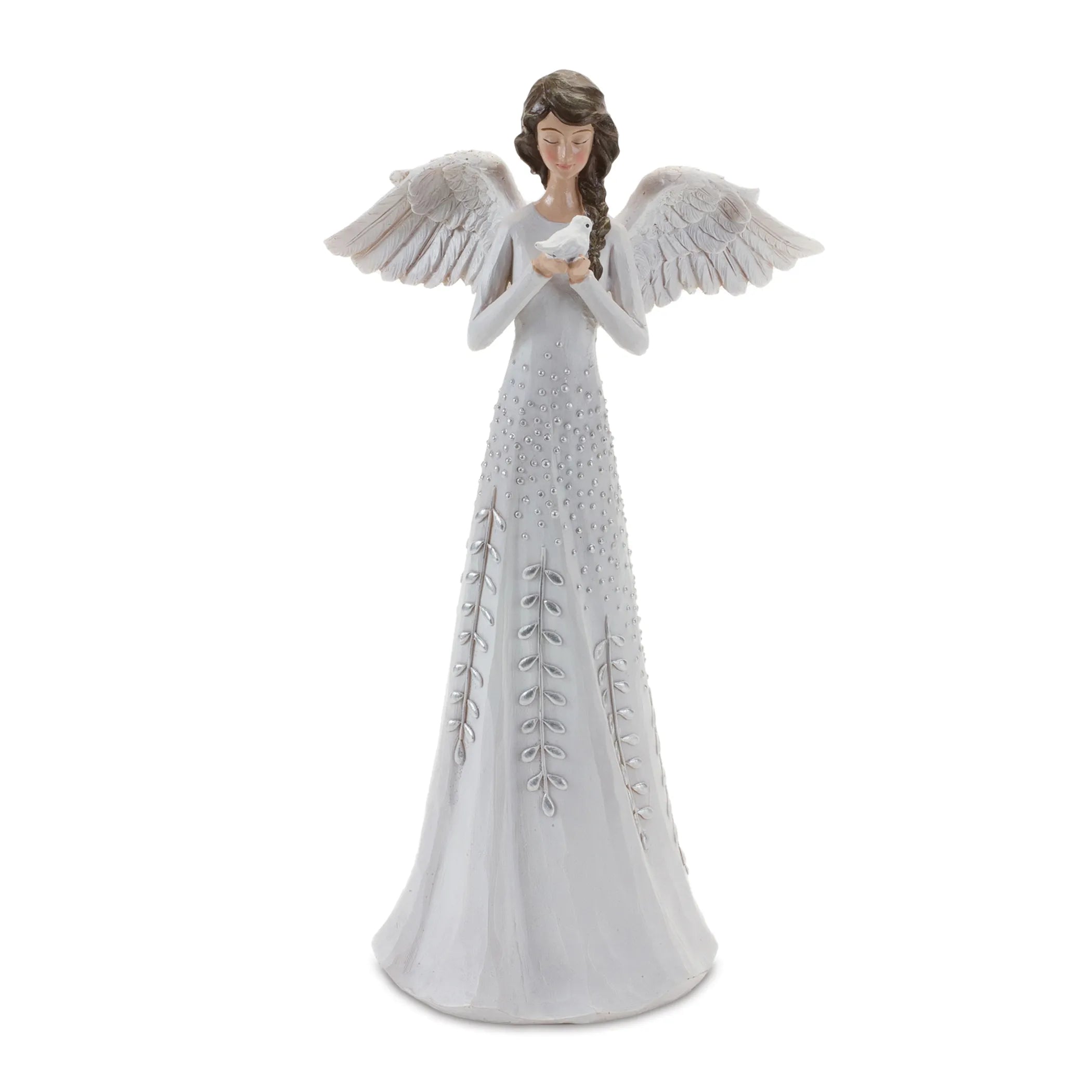 Angel Figurine with Silver Floral Accent