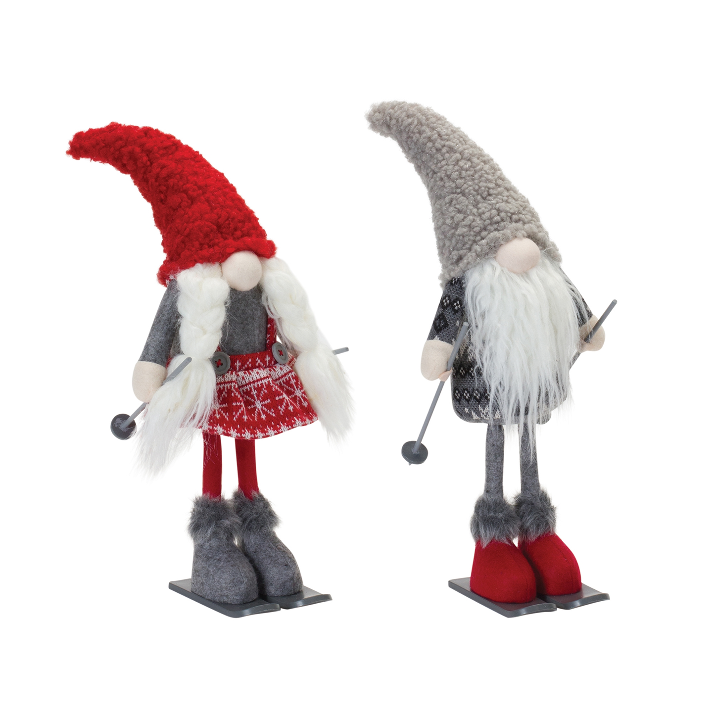 Plush Winter Gnome on Skis Red and Grey