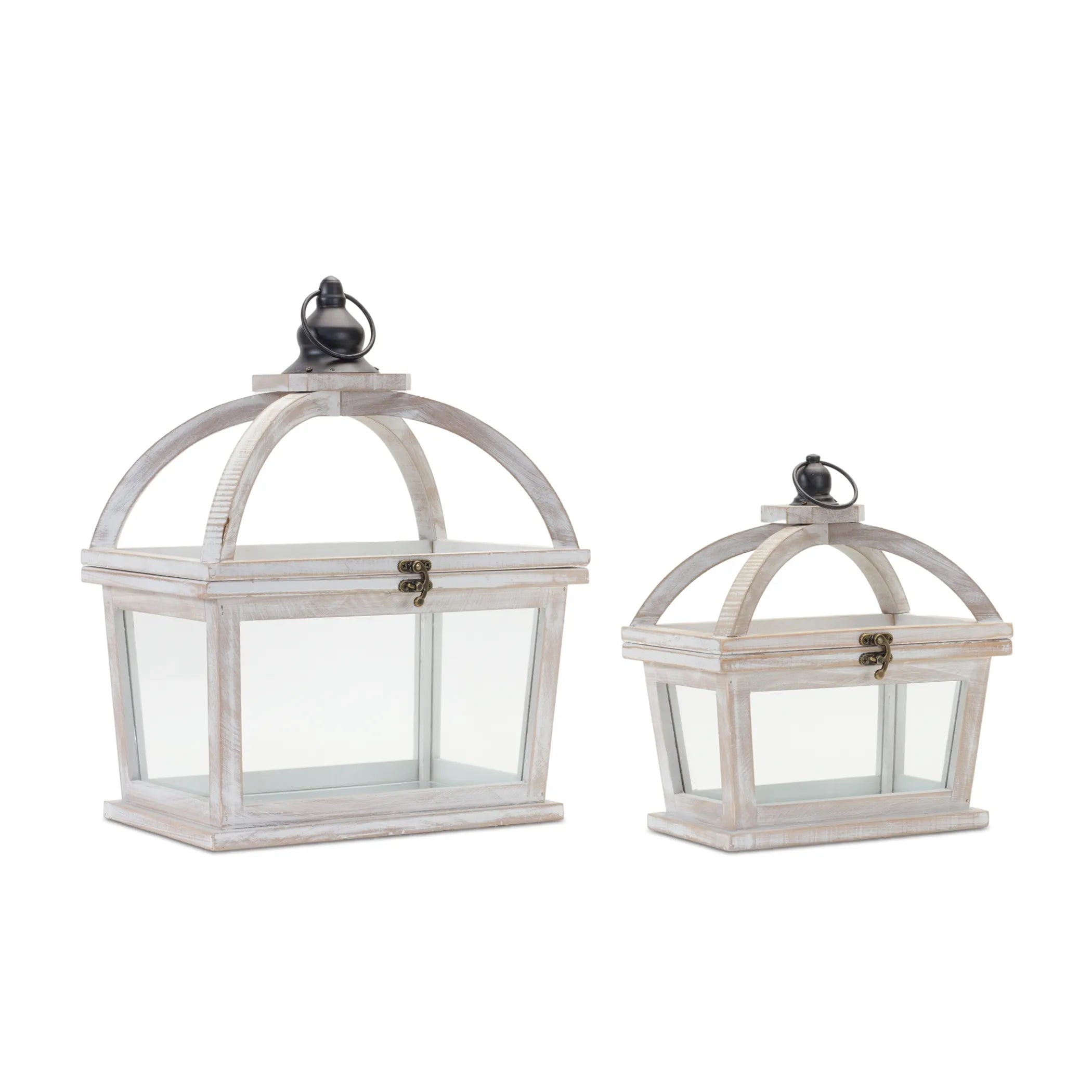 Tapered Wood Lantern with Open Lid  - Pack Of: Set of 2 | Materials: Wood; glass | Colors: Brown; black | Décor  style: Modern