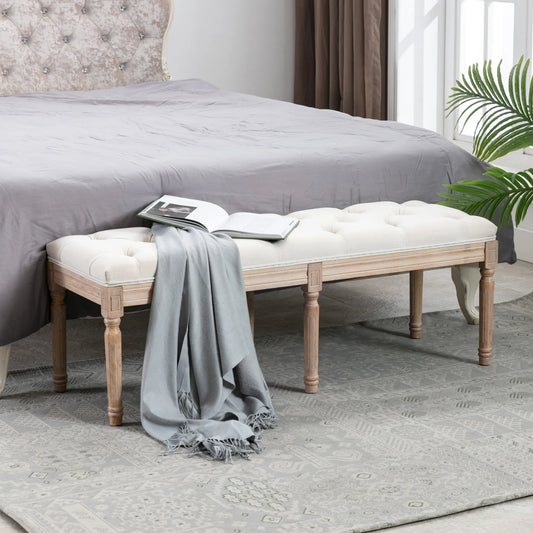 Ming End of Bed Bench Upholstered Entryway Bench French Bench with Rubber wood Legs for Bedroom/Entry/Hallway