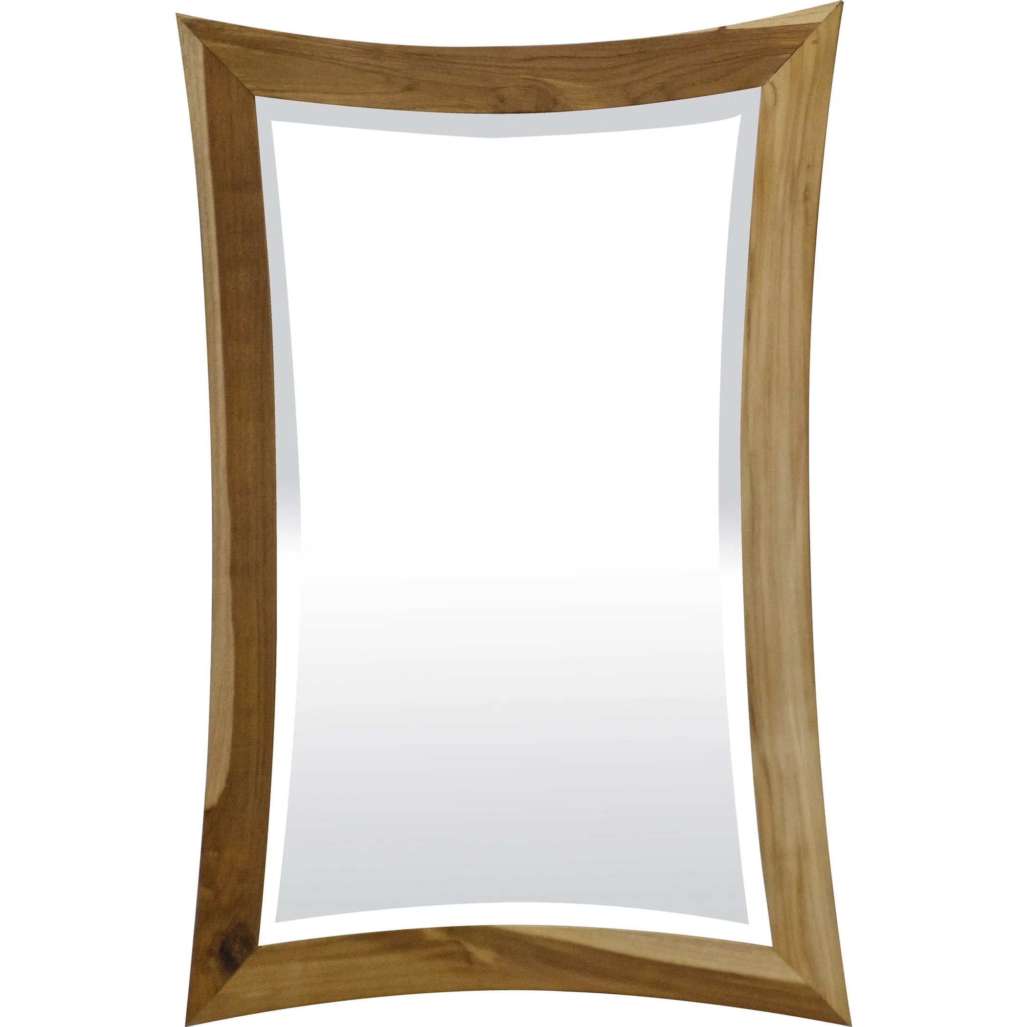 Wooden-framed mirror on a white background
