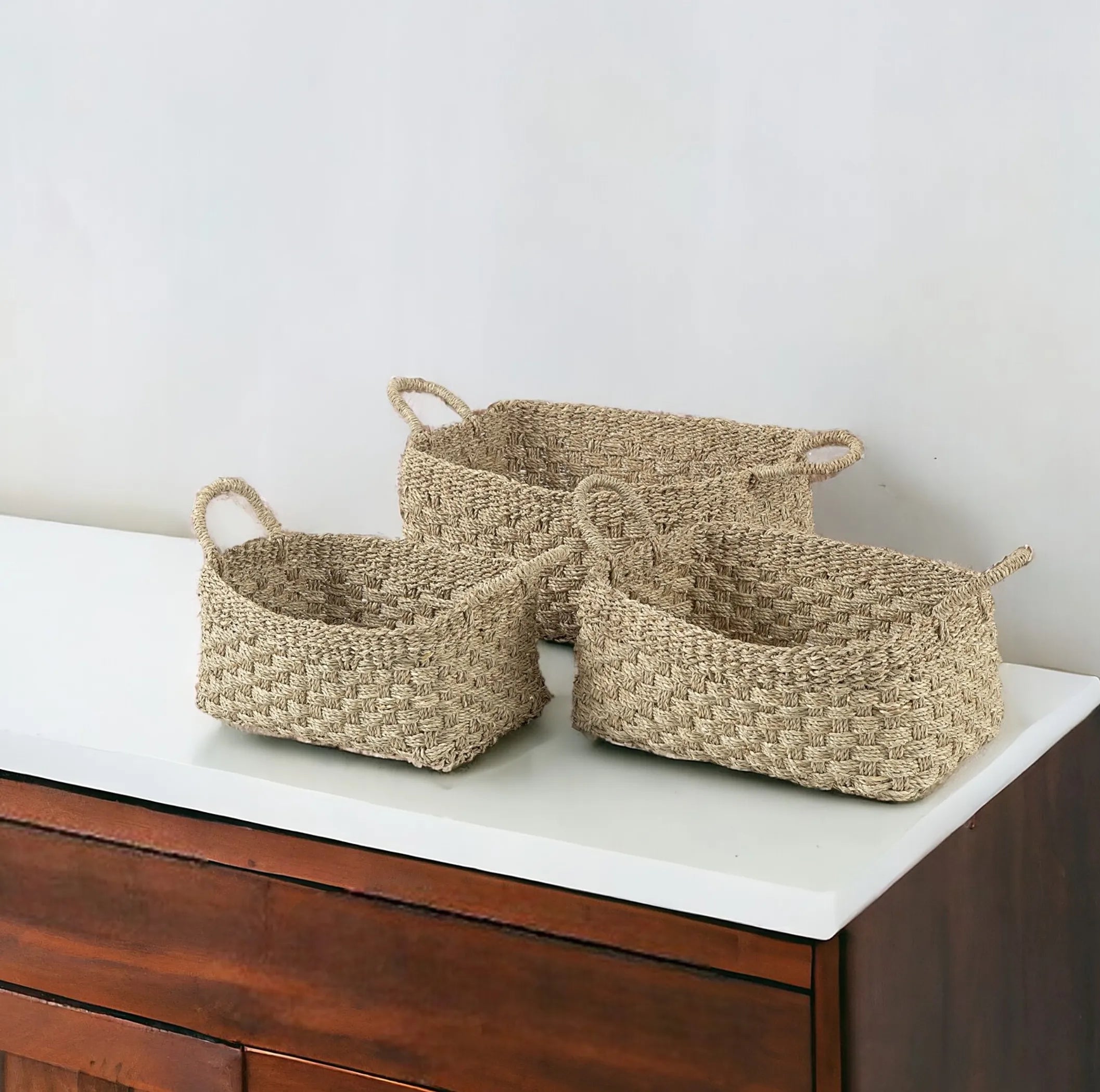 Set of Three Natural Wicker Storage Baskets