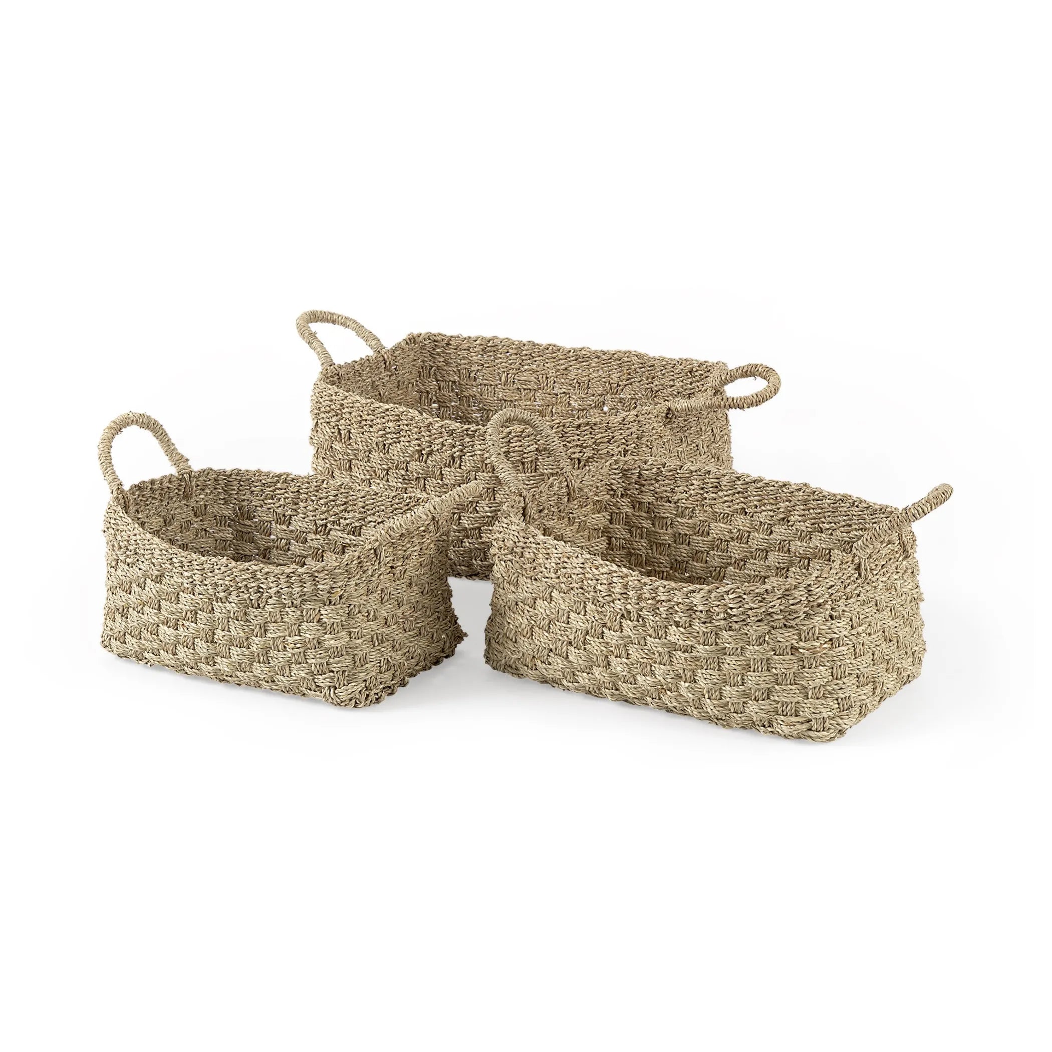 Set of Three Natural Wicker Storage Baskets