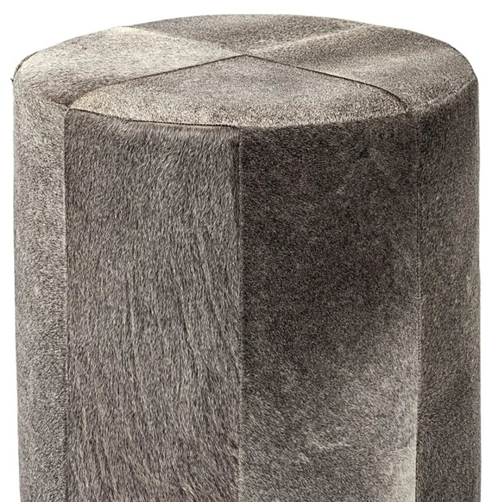 Hexagonal gray brown wool upholstered ottoman