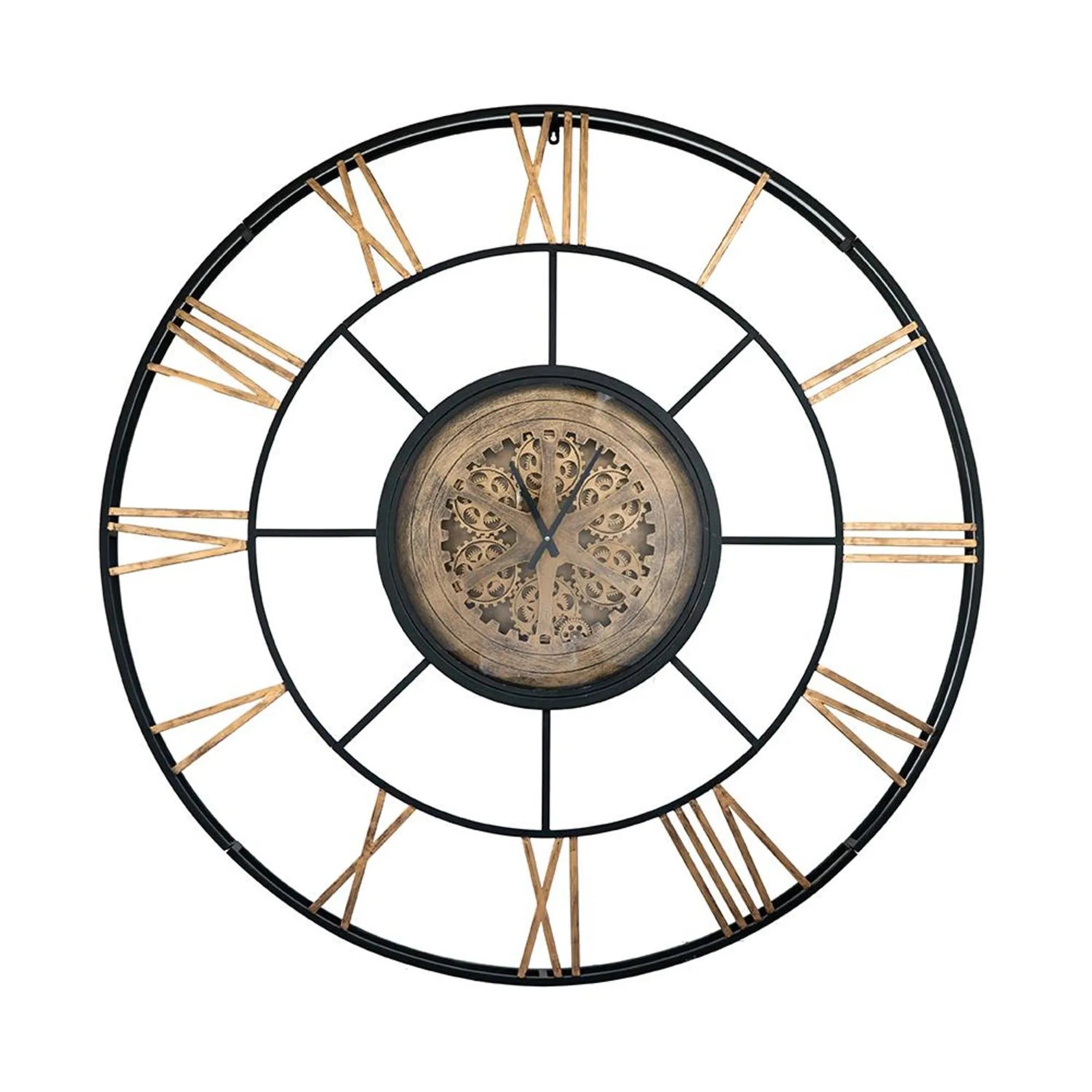 56" Circle Copper Metal and Glass Analog Exposed Gear Wall Clock – Large Statement Wall Clock