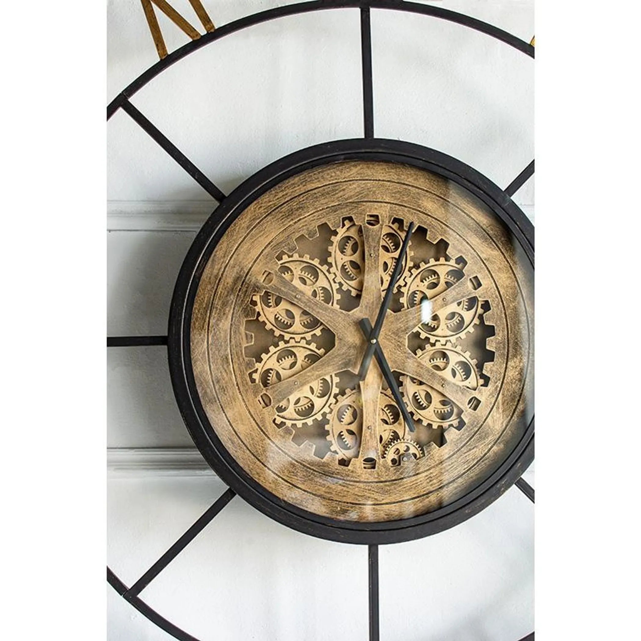 56" Circle Copper Metal and Glass Analog Exposed Gear Wall Clock – Large Statement Wall Clock
