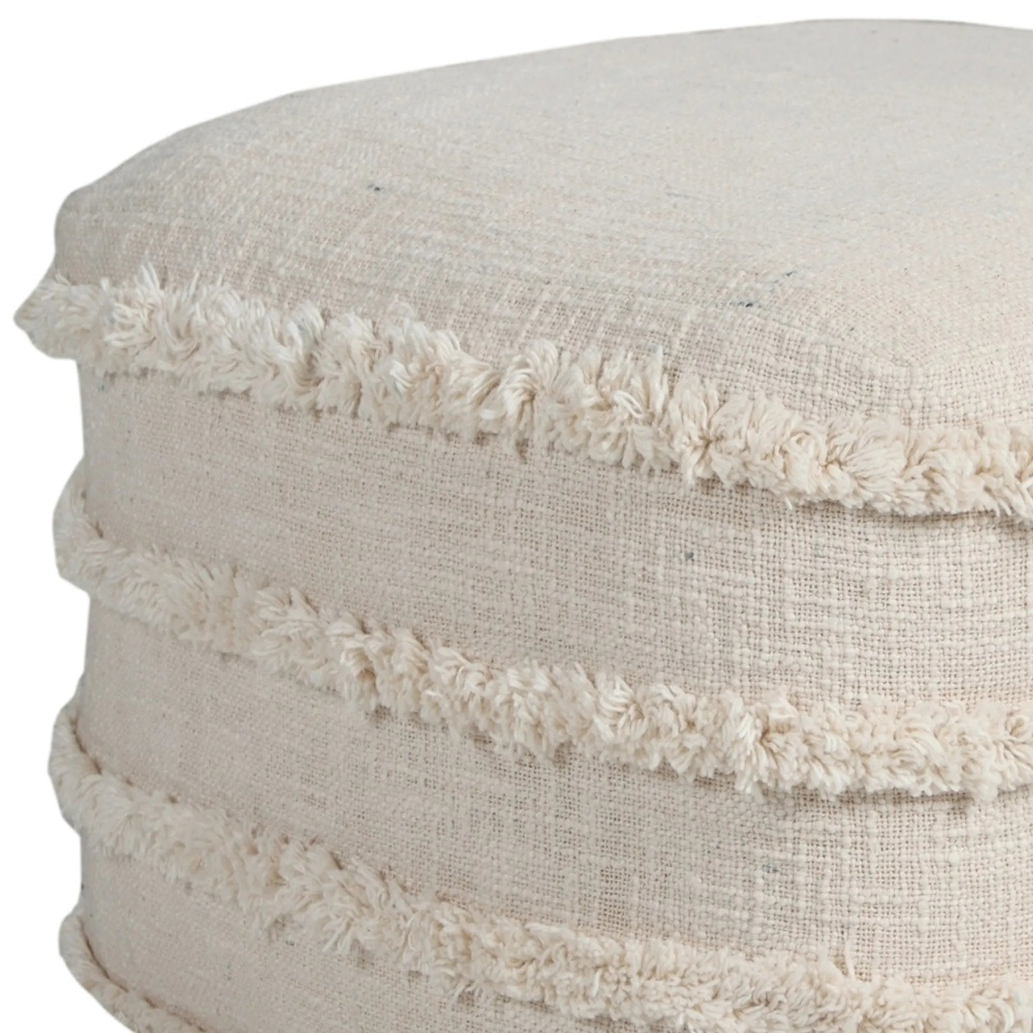 Cream Cotton Tufted Stripe Cube Pouf Ottoman