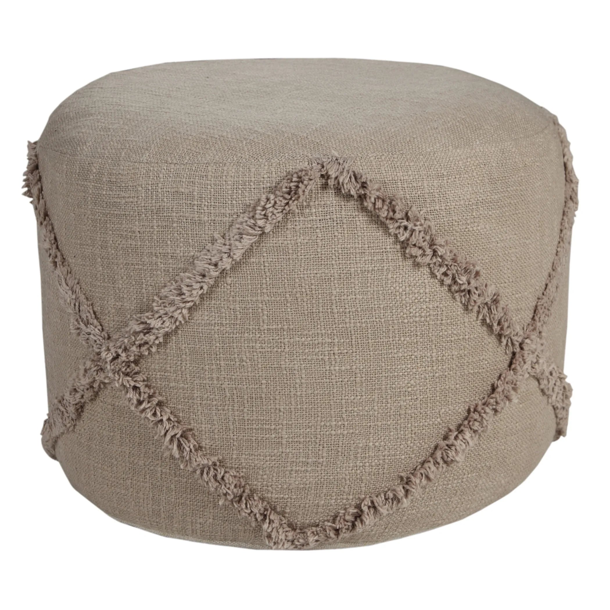 Beige ottoman with diamond pattern on a white background