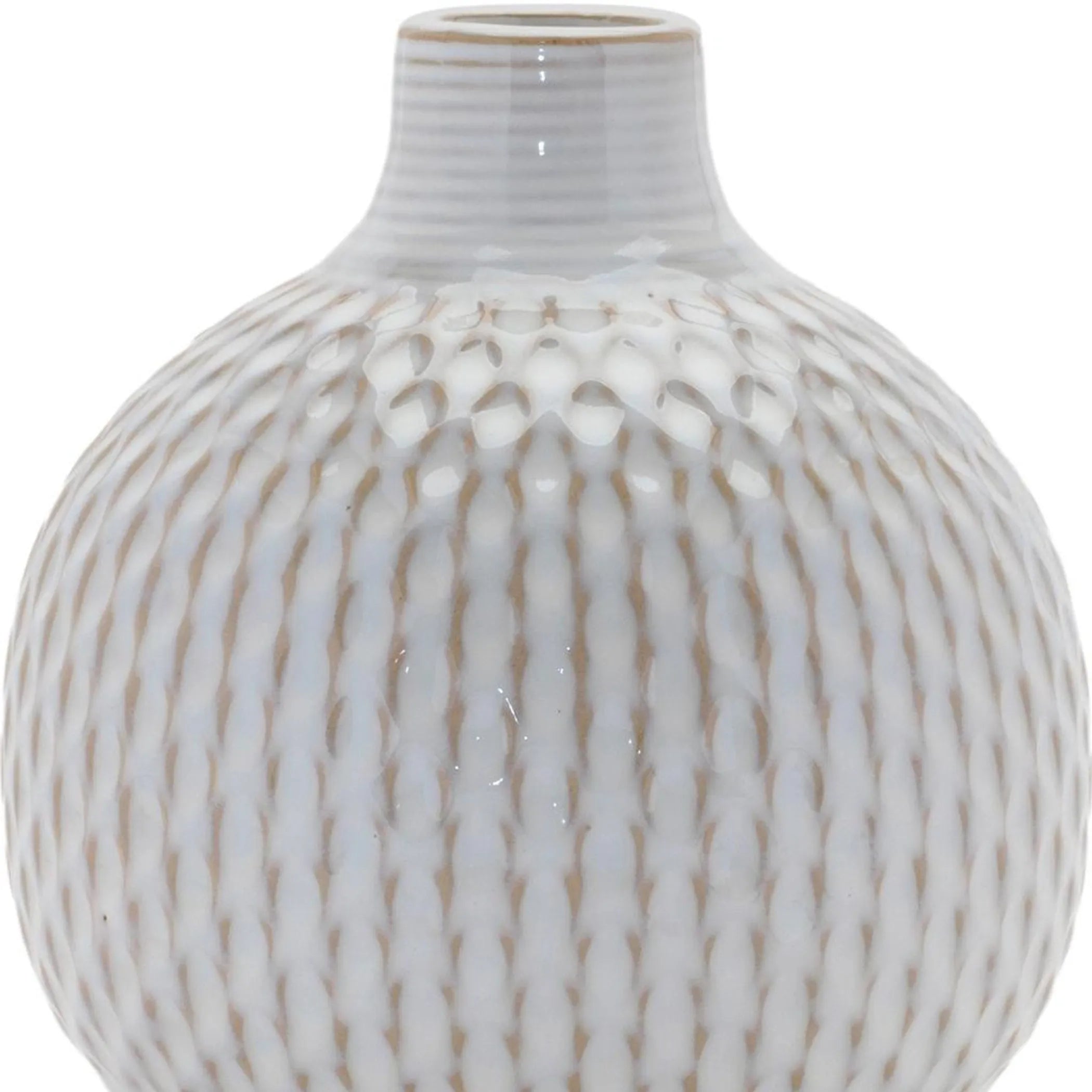 Set of Four Natural And Off White Ceramic Bud Vases With Sculptural Details