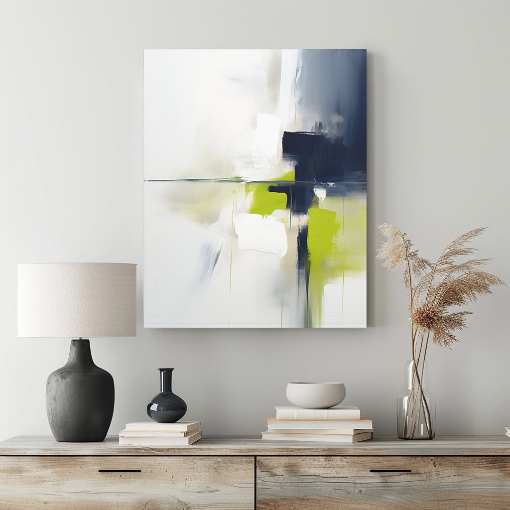 Abstract Wall Art - Canvas Gallery Wraps - Navy Blue and Lime