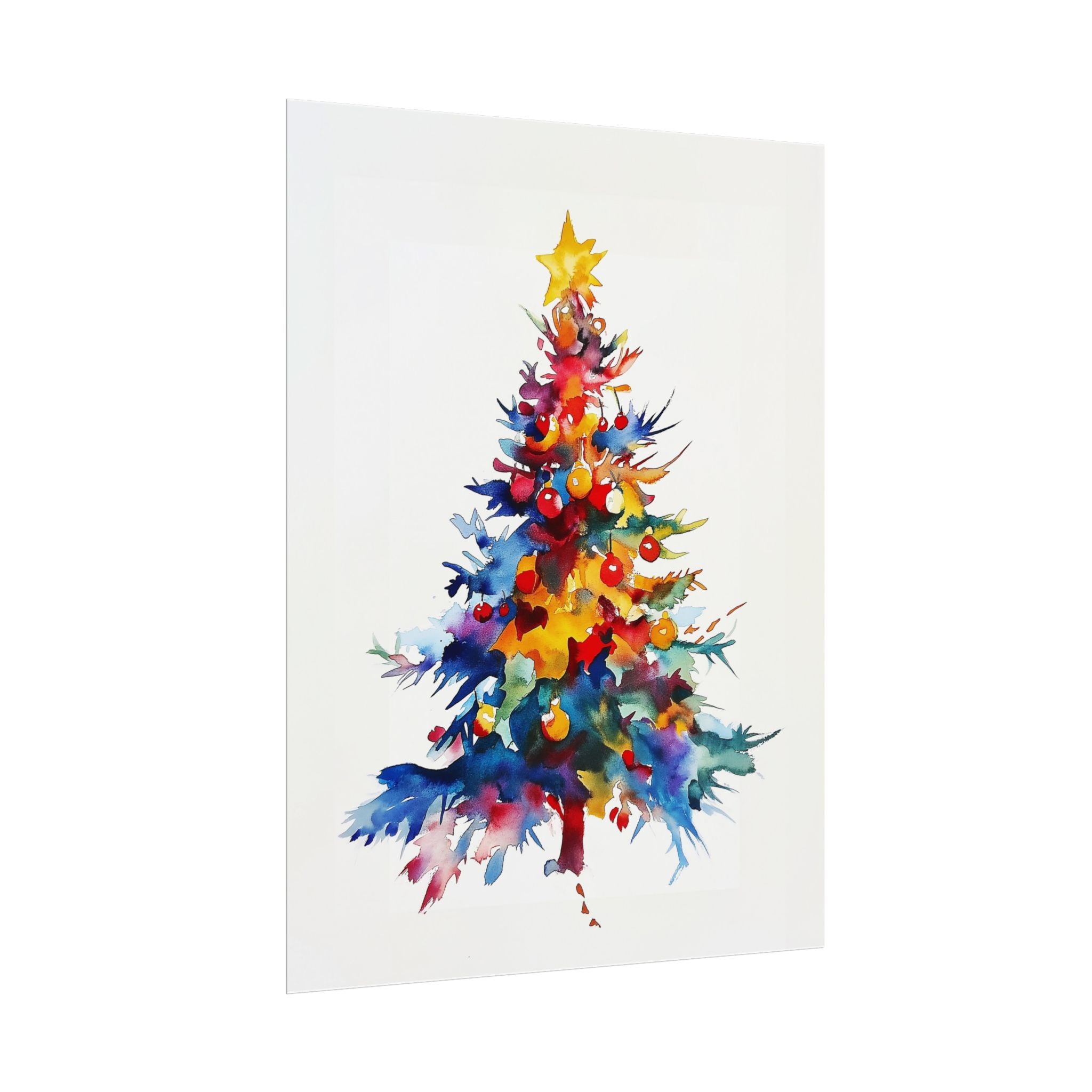 Christmas Tree Wall Art Print - Colorful Watercolor