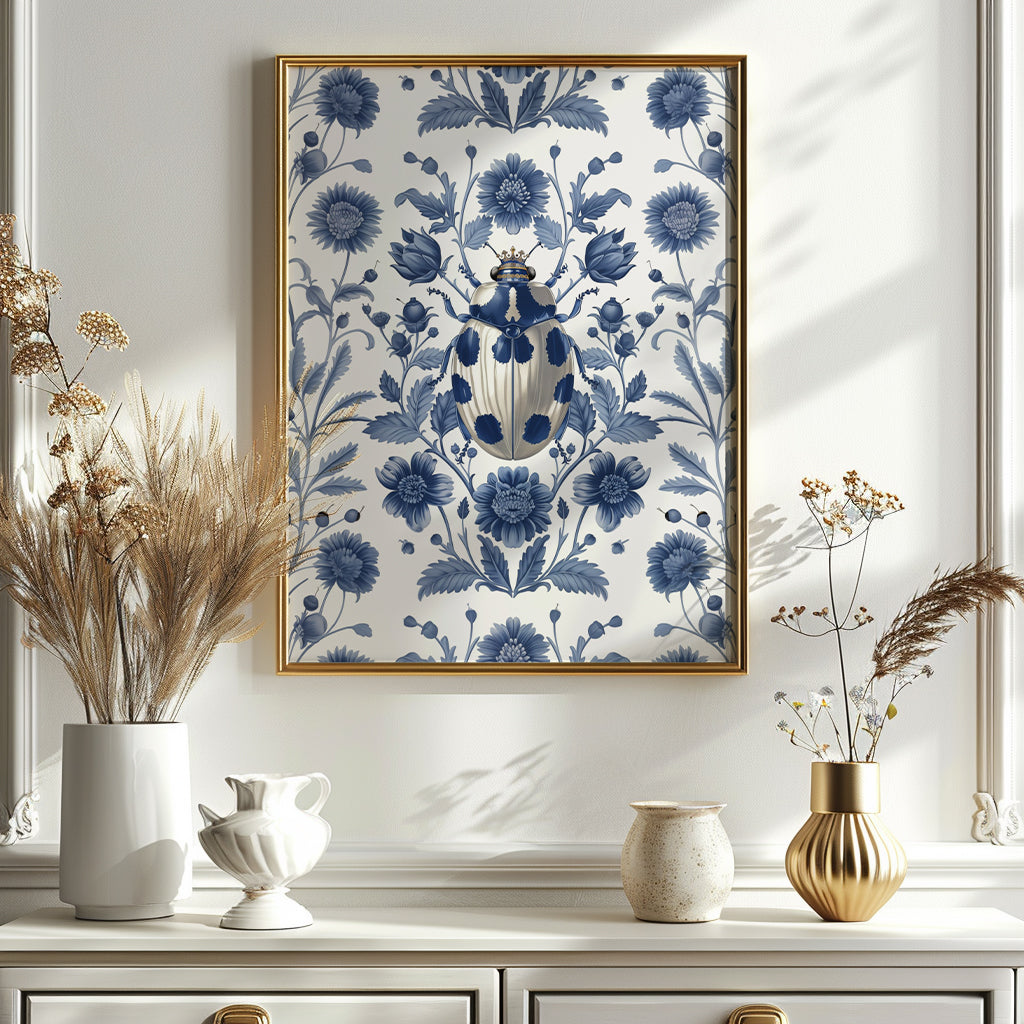 Chinoiserie Wall Art Print - Ladybug in Blue and White