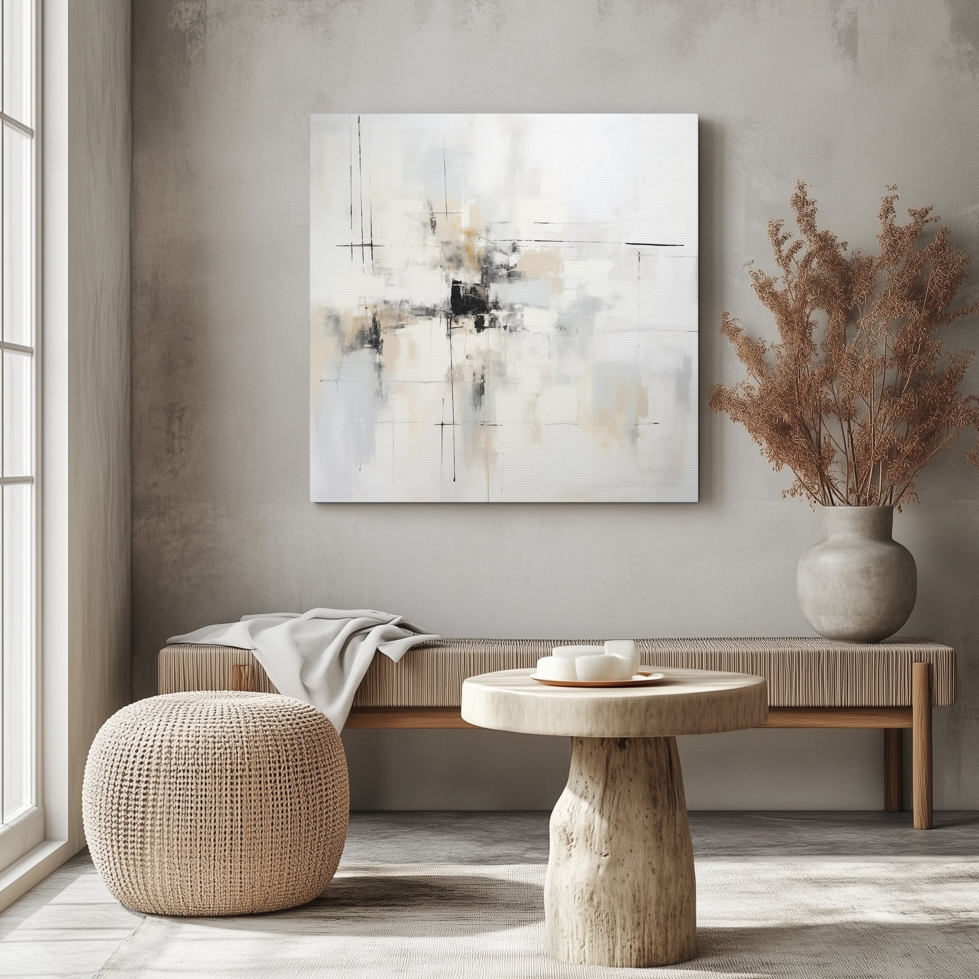 White Abstract Wall Art - Canvas Print Gallery Wrap - Neutral and Light Gray Palette