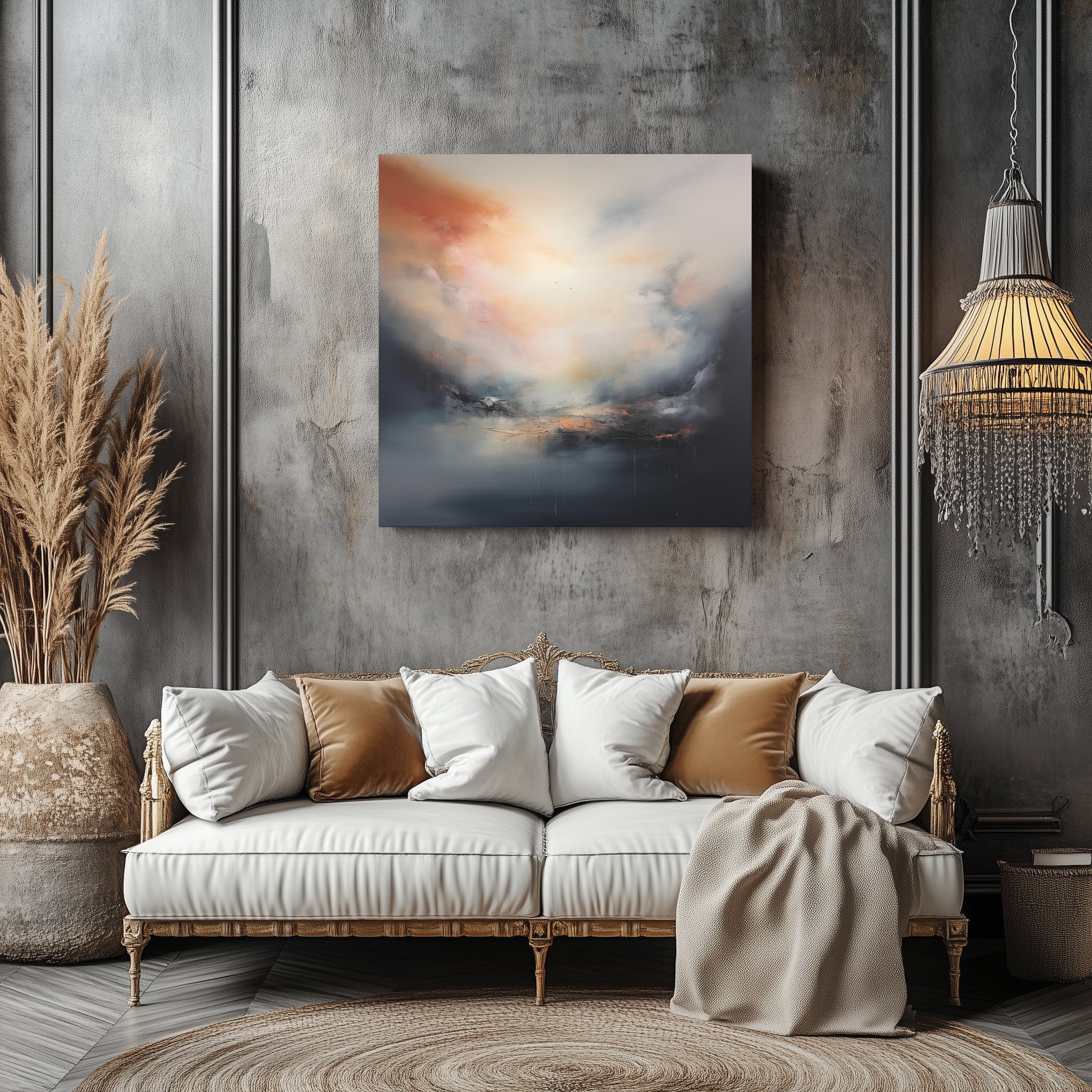 Abstract Misty Haze Wall Art - Canvas Print Gallery Wrap - Denim Blue and Orange