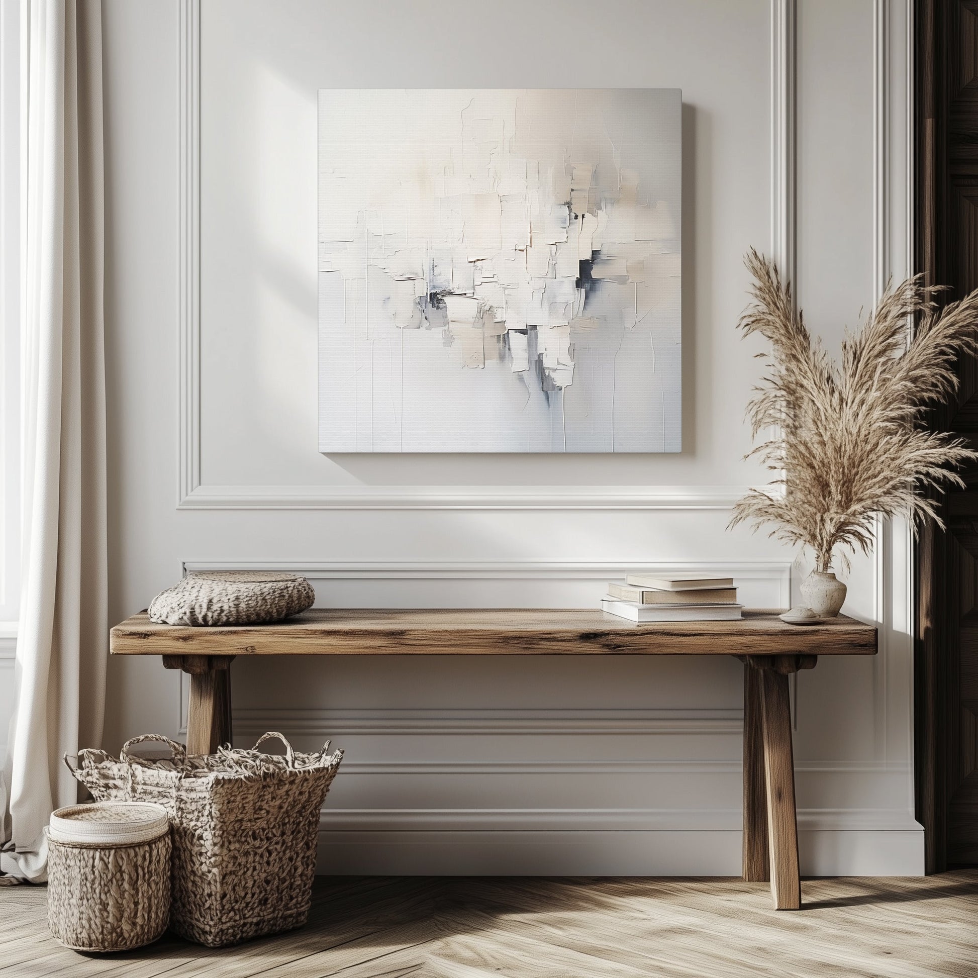 White Abstract Wall Art - Canvas Print Gallery Wrap - Neutral Light Gray Palette